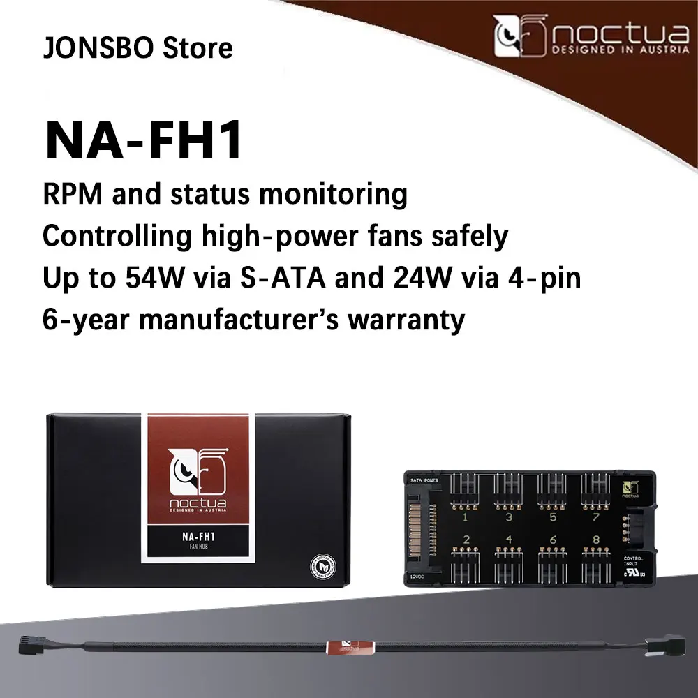 Noctua NA-FH1 8 Channel Fan Hub for up to Eight 12V/5V Based 4-pin PWM or 3-pin Fans magnetic fixed device/Automatic reset fuse
Noctua NA-FH1 8 Channel Fan Hub for up to Eight 12V/5V Based 4-pin PWM or 3-pin Fans magnetic fixed device/Automatic reset fuse