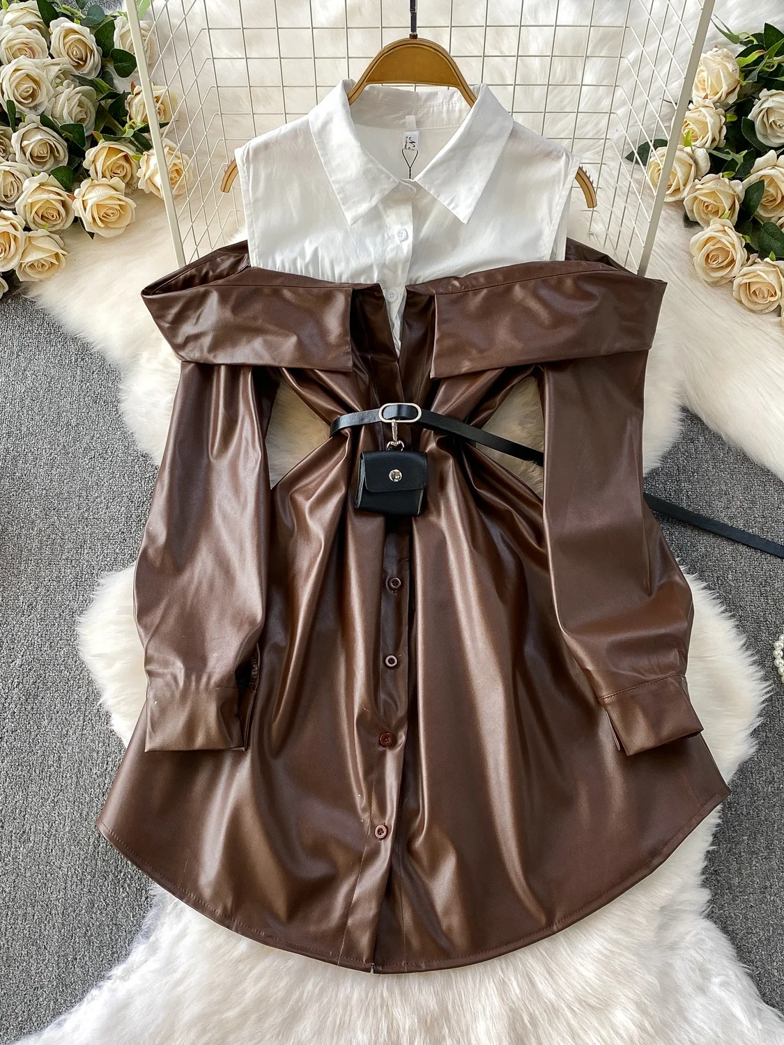 Американский Sle Spicy Girl из искусственной кожи с воротником-джате Dr, женский пояс с высоким дизайном, утягивающая юбка-миди трапециевидной формы Dr 
Американский Sle Spicy Girl из искусственной кожи с воротником-джате Dr, женский пояс с высоким дизайном, утягивающая юбка-миди трапециевидной формы Dr