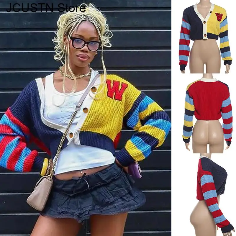 Knitted Casual Coats Colorful Patchwork Cardigan Sweater Women Hipster Knit Coat Y2K Long Sleeve Single Breasted Street Sweaters
Knitted Casual Coats Colorful Patchwork Cardigan Sweater Women Hipster Knit Coat Y2K Long Sleeve Single Breasted Street Sweaters