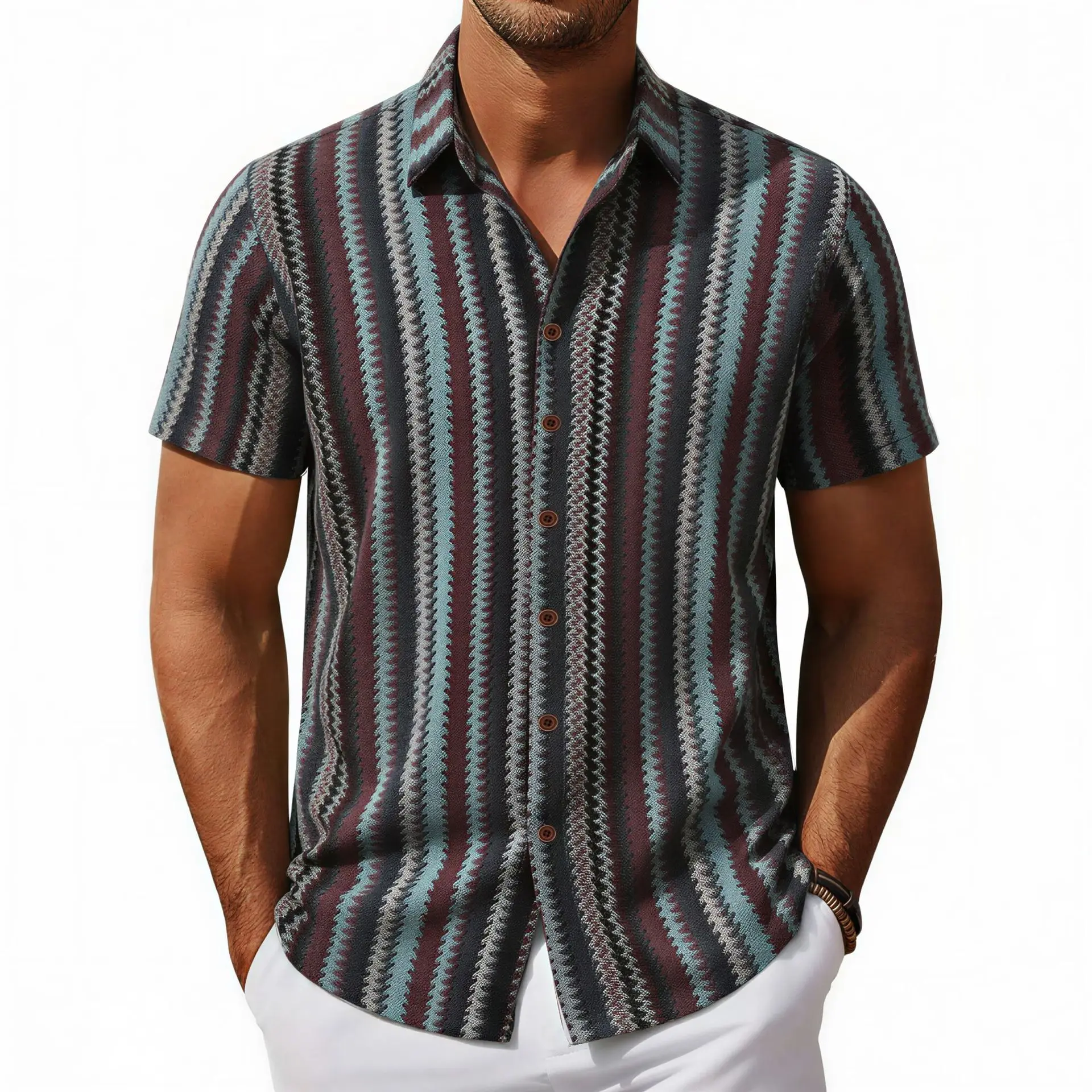 Summer Fashion European American Men's Striped Casual Trendy Simple Basic Turn-down Collar Short Sleeve Shirts Male Top Clothes
Summer Fashion European American Men's Striped Casual Trendy Simple Basic Turn-down Collar Short Sleeve Shirts Male Top Clothes