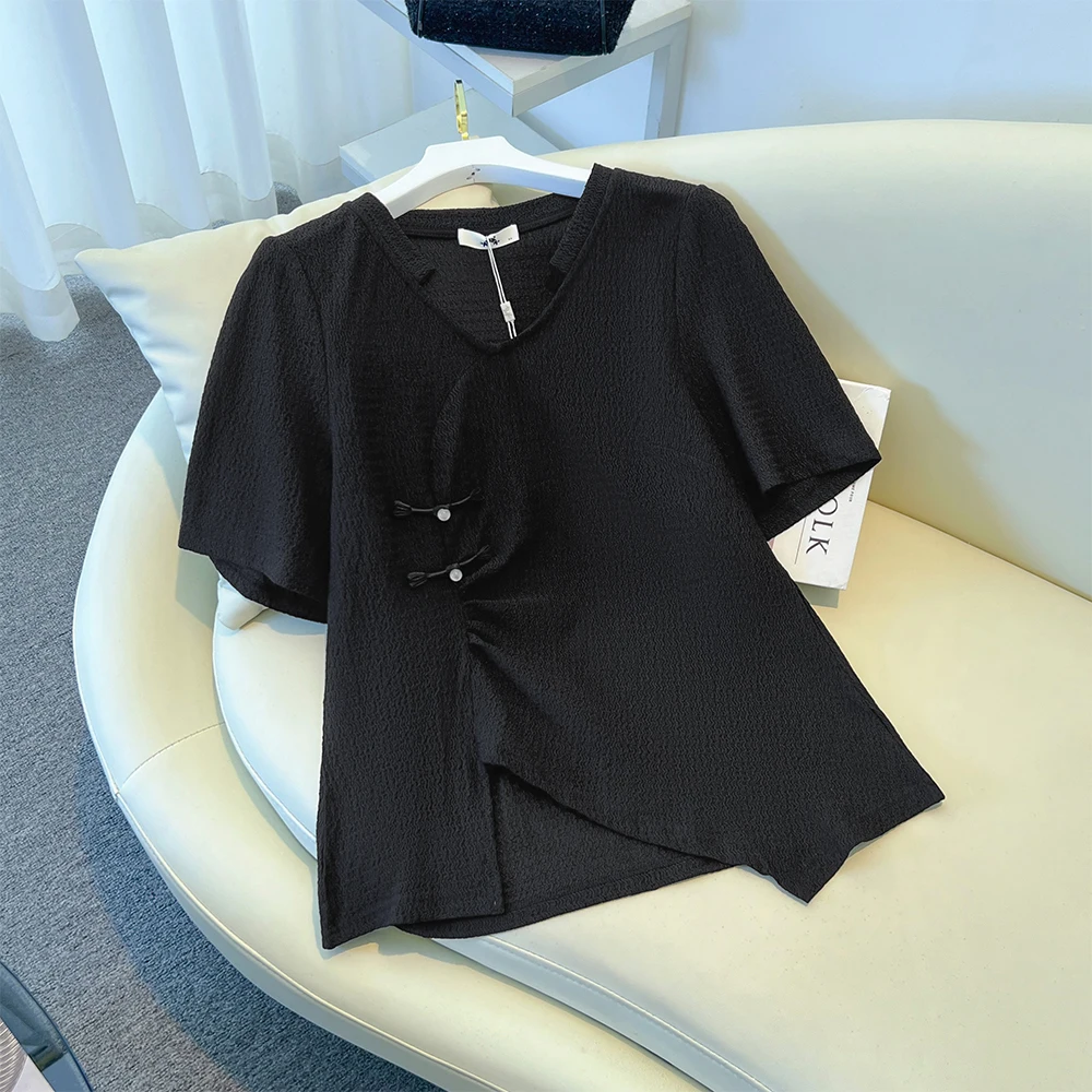 Plus-size women's casual Chinese style short-sleeved top Summer fashion black T-shirt 2025 new women's clothing large size
Plus-size women's casual Chinese style short-sleeved top Summer fashion black T-shirt 2025 new women's clothing large size