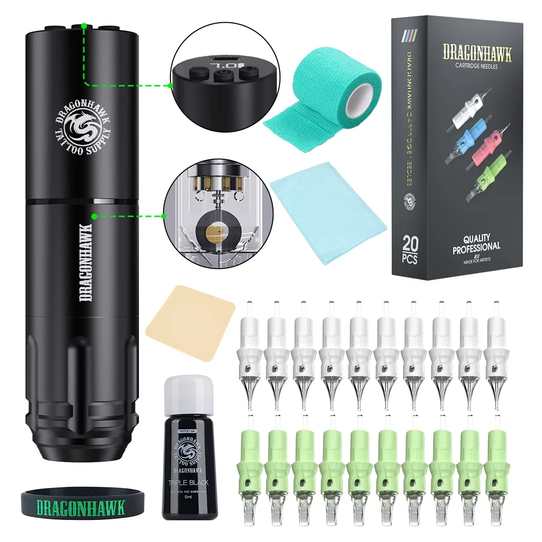 Dragonhawk Complete Wireless Tattoo Machine Set Rotary Pen Powerful Beginner Tattoo Full Kit for Tattoo Artists
Dragonhawk Complete Wireless Tattoo Machine Set Rotary Pen Powerful Beginner Tattoo Full Kit for Tattoo Artists