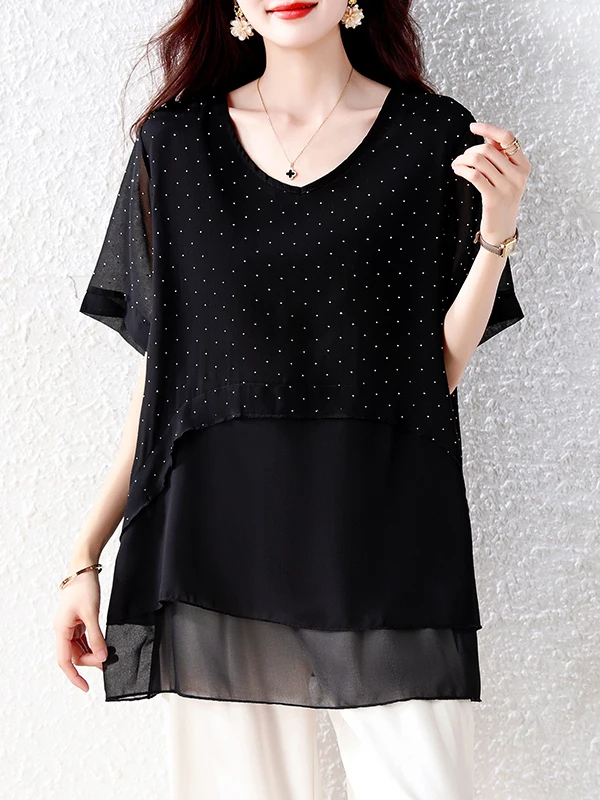 Design Sensation Summer 2026 Black V-Neck Polka Dot Short Sleeve plus Size Slimming T-Shirt Women's Daily Wear Polyester Fiber
Design Sensation Summer 2026 Black V-Neck Polka Dot Short Sleeve plus Size Slimming T-Shirt Women's Daily Wear Polyester Fiber