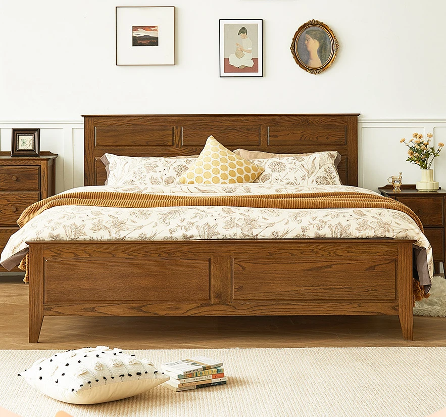 American style full solid wood double bed, vintage oak bed, 1.8m master bed, walnut furniture
American style full solid wood double bed, vintage oak bed, 1.8m master bed, walnut furniture