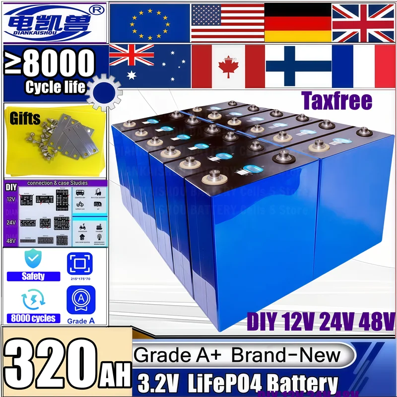 new 320AH Lifepo4 3.2V rechargeable battery 3C high-power for DIY 12V 24V 48V 8000cycles A-class rv solar camping golf duty-free
new 320AH Lifepo4 3.2V rechargeable battery 3C high-power for DIY 12V 24V 48V 8000cycles A-class rv solar camping golf duty-free
