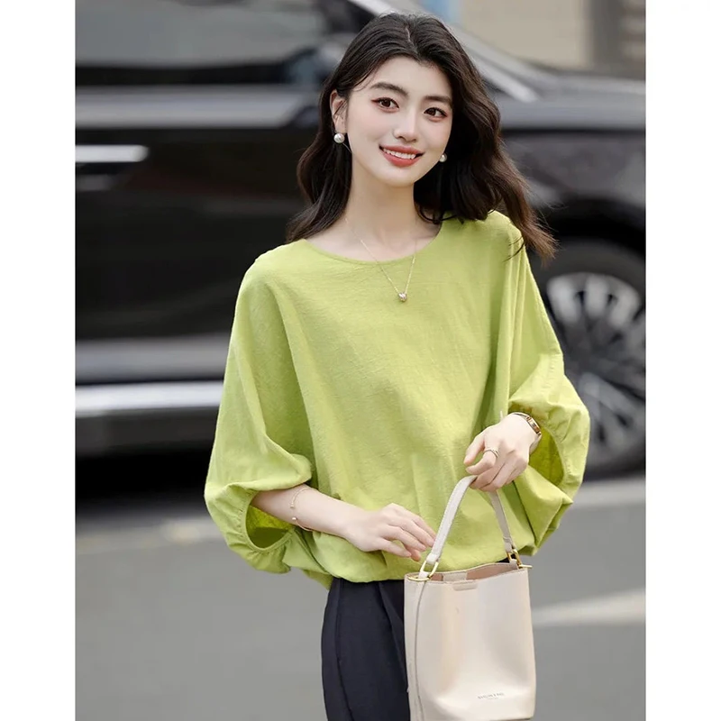 Fashion O-Neck Solid Color Batwing Sleeve Blouses Women's Clothing 2025 Summer New Loose Casual Pullovers Tops Office Lady Shirt
Fashion O-Neck Solid Color Batwing Sleeve Blouses Women's Clothing 2025 Summer New Loose Casual Pullovers Tops Office Lady Shirt