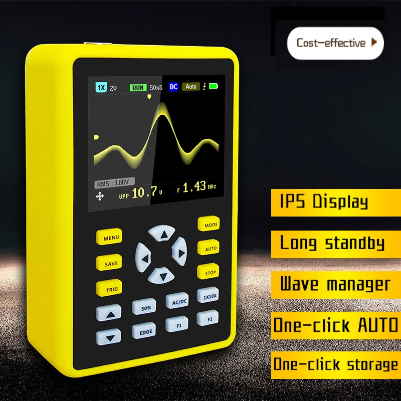 New! Arrival!2.4-inch Screen Digital Oscilloscope 500MS/s Sampling Rate 100MHz Analog Bandwidth Support Waveform Storage
New! Arrival!2.4-inch Screen Digital Oscilloscope 500MS/s Sampling Rate 100MHz Analog Bandwidth Support Waveform Storage