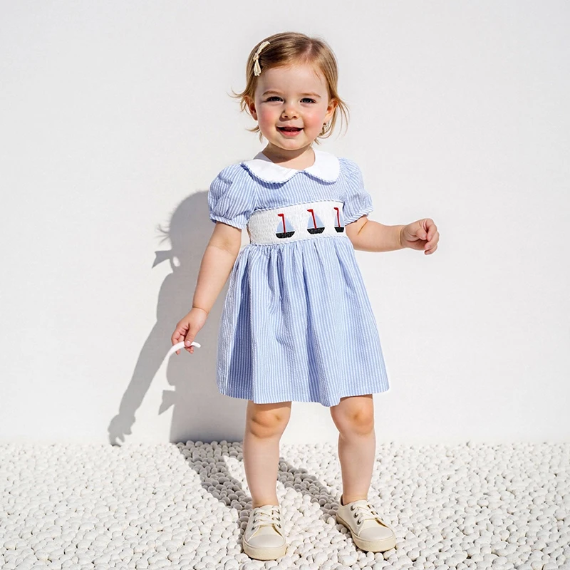 Kid Girl Summer Casual A-Line Dress Stripe Print Doll Collar Short Sleeves Sailing Embroidery Dress for Daily Life
Kid Girl Summer Casual A-Line Dress Stripe Print Doll Collar Short Sleeves Sailing Embroidery Dress for Daily Life