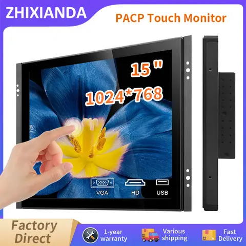 15 Inch Flat True Capacitieve Touchscreen Monitor 1024*768 Waterdichte Muurbevestiging Metalen Behuizing Industriële Display Met Vga Hdmi Usb