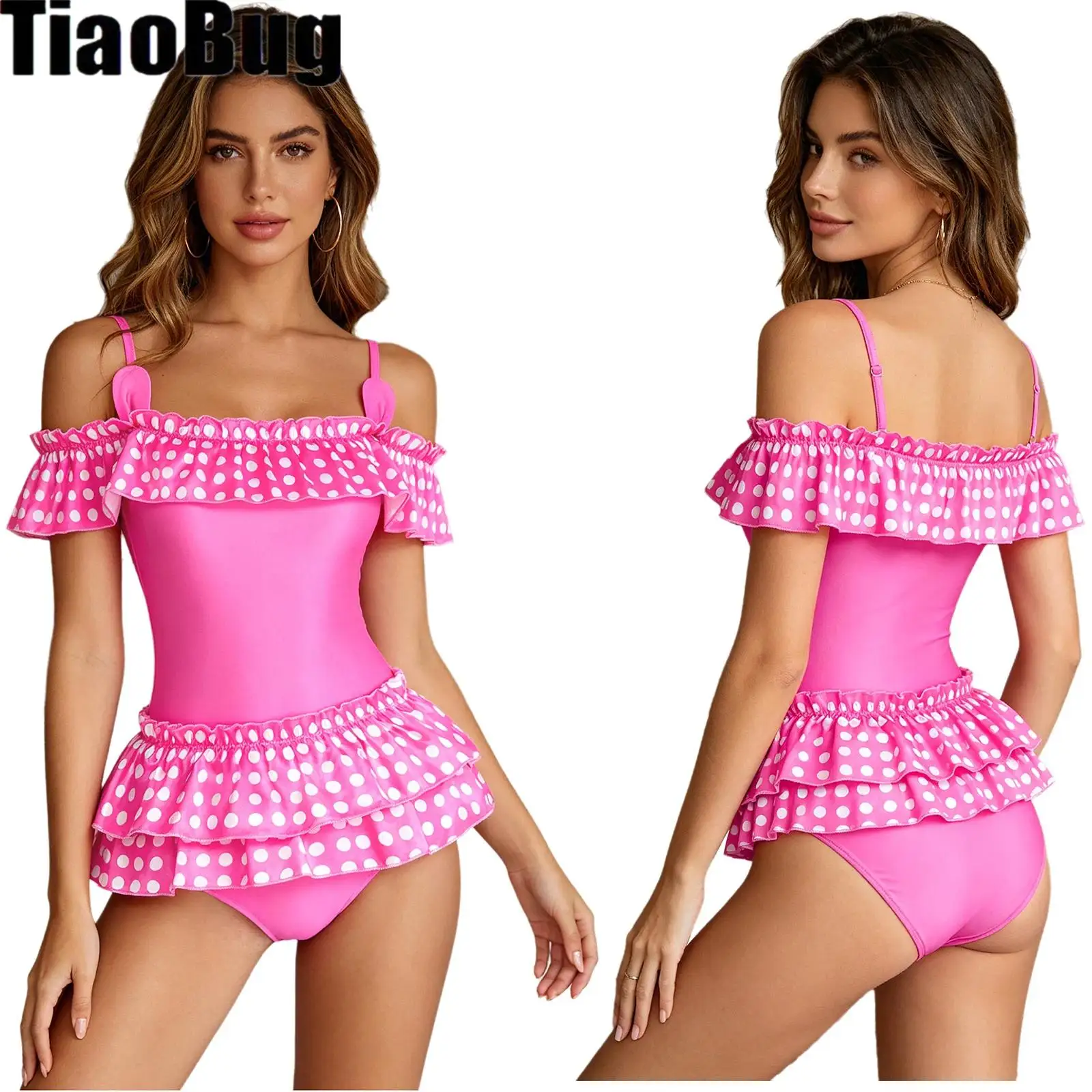 Women Pajamas Bodysuit Polka Dot Printed Tiered Ruffled Satin Off The Shoulder Buttoned Crotch One Piece Leotard Rompers
Women Pajamas Bodysuit Polka Dot Printed Tiered Ruffled Satin Off The Shoulder Buttoned Crotch One Piece Leotard Rompers