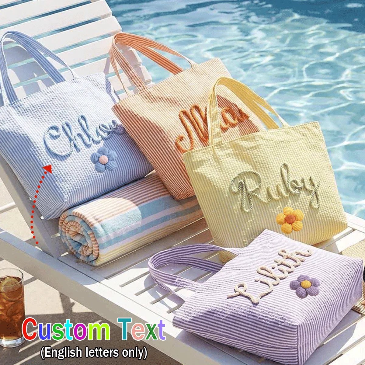 Custom Seersucker Cosmetic Handbag and Travel Organizer — Personalized Chenille Letter Toiletry Bag and Summer Beach Tote
Custom Seersucker Cosmetic Handbag and Travel Organizer — Personalized Chenille Letter Toiletry Bag and Summer Beach Tote