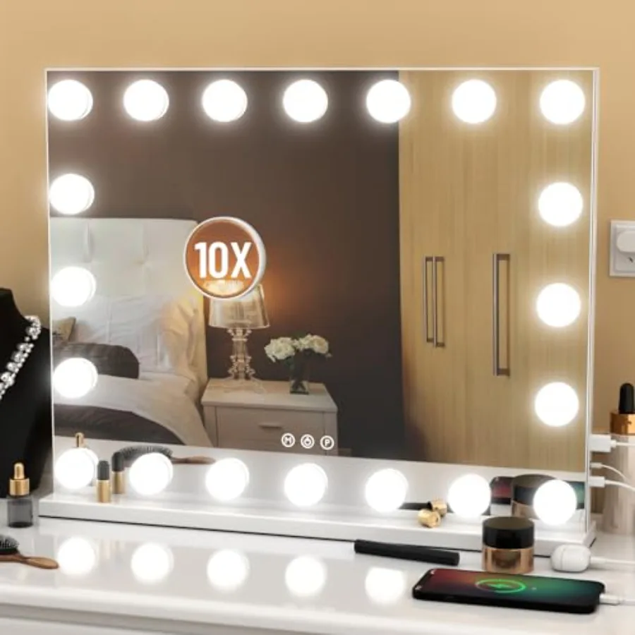 Vanity Mirror with Lights, 23"x 18" Large Hollywood Vanity Mirror with 10X Magnification and 20 Dimmable 3 Colors Modes LED Bul
Vanity Mirror with Lights, 23"x 18" Large Hollywood Vanity Mirror with 10X Magnification and 20 Dimmable 3 Colors Modes LED Bul