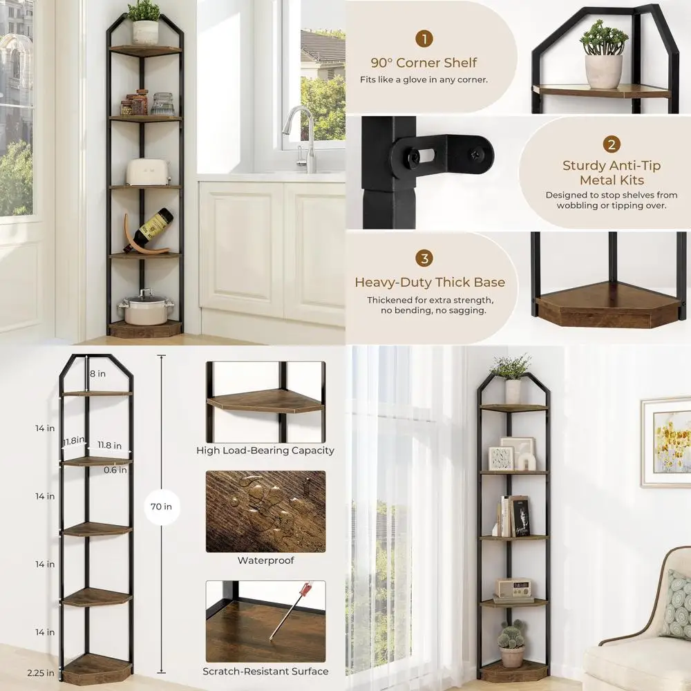 70 Tall 5-Tier Metal Shelving Unit for Books, Plants, and Home Decor in Brown
70 Tall 5-Tier Metal Shelving Unit for Books, Plants, and Home Decor in Brown