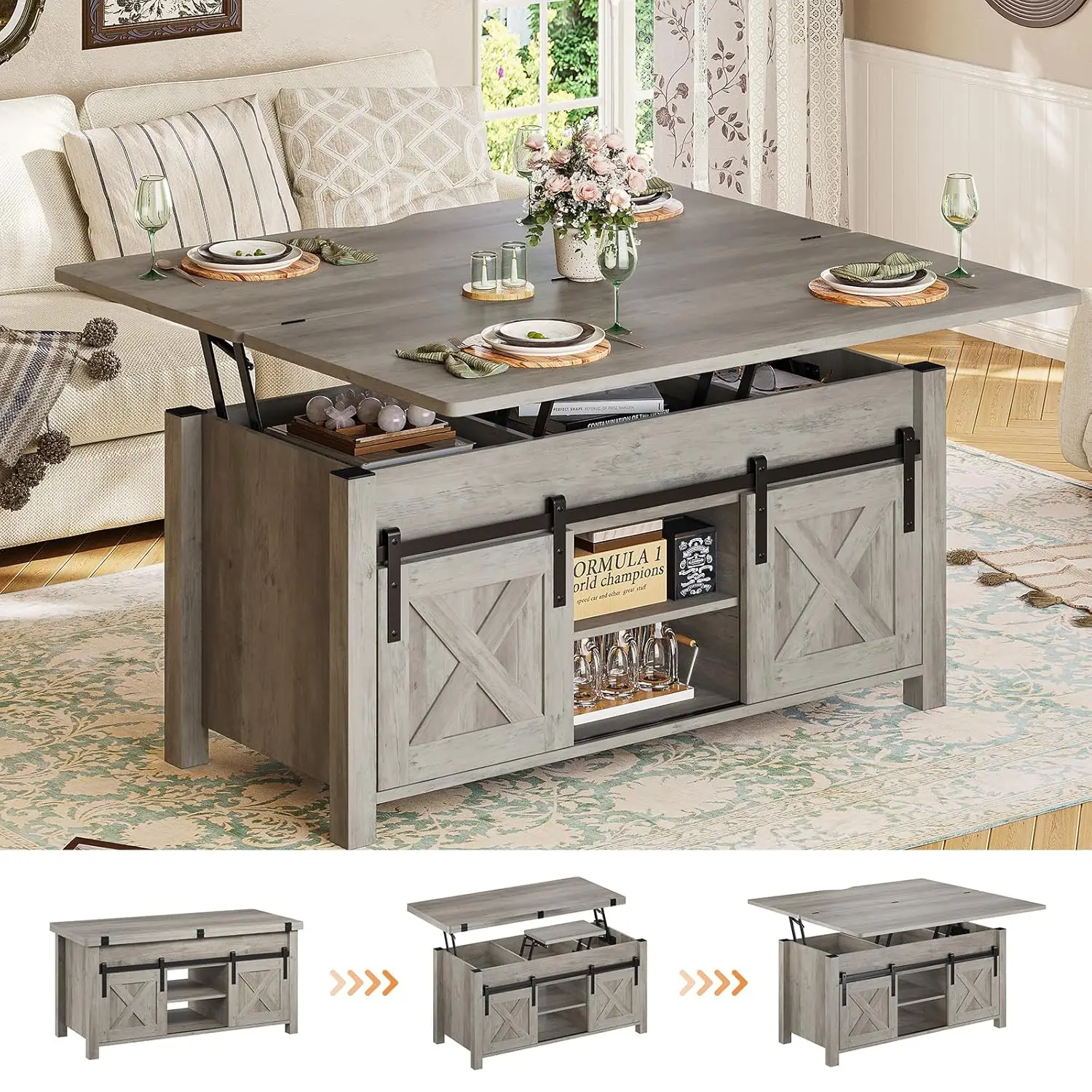 Lift Top Coffee Table with Storage Hidden Compartment 4 in 1 Convertible Dining Table for Living Room Grey, Customized
Lift Top Coffee Table with Storage Hidden Compartment 4 in 1 Convertible Dining Table for Living Room Grey, Customized