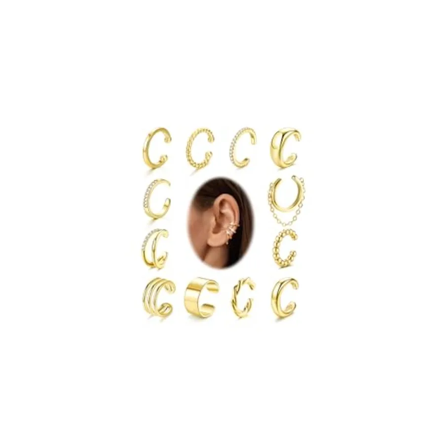 FUNRUN JEWELRY 12 Pcs Ear Cuffs Non Piercing for Women 14K Gold Plated Adjustable Cuff Earrings Non Pierced Cubic Zirconia Ear
FUNRUN JEWELRY 12 Pcs Ear Cuffs Non Piercing for Women 14K Gold Plated Adjustable Cuff Earrings Non Pierced Cubic Zirconia Ear