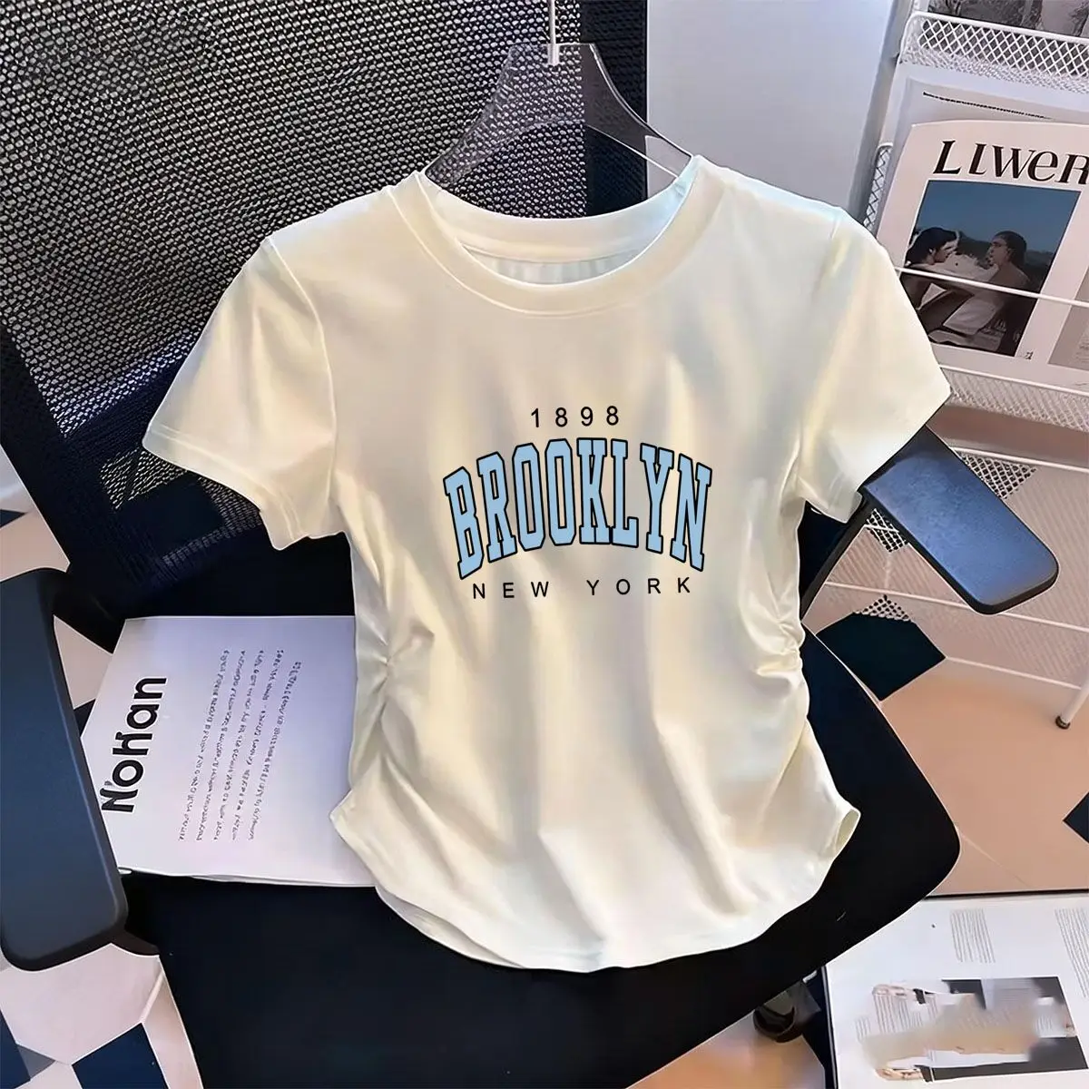 Women's Waist-Defining Elastic T Shirt BROOKLYN Bule printed Short Sleeve Fashion graphic t-shirts
Women's Waist-Defining Elastic T Shirt BROOKLYN Bule printed Short Sleeve Fashion graphic t-shirts