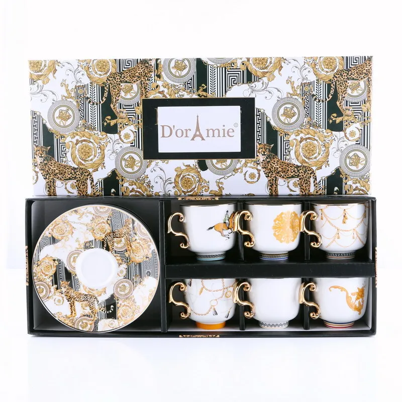 Light luxury small luxury Turkish coffee cup 6-piece set, ceramic coffee cup and saucer set, concentrated small mini cup.
Light luxury small luxury Turkish coffee cup 6-piece set, ceramic coffee cup and saucer set, concentrated small mini cup.