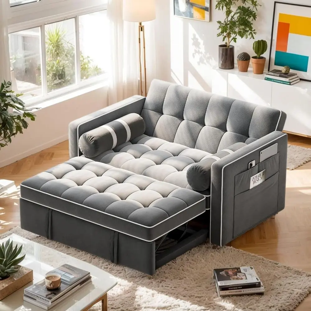 Convertible Sleeper Sofa Bed with Pull-Out Couch, USB Ports, Side Pockets, Adjustable Backrest, Velvet Loveseat in Grey
Convertible Sleeper Sofa Bed with Pull-Out Couch, USB Ports, Side Pockets, Adjustable Backrest, Velvet Loveseat in Grey