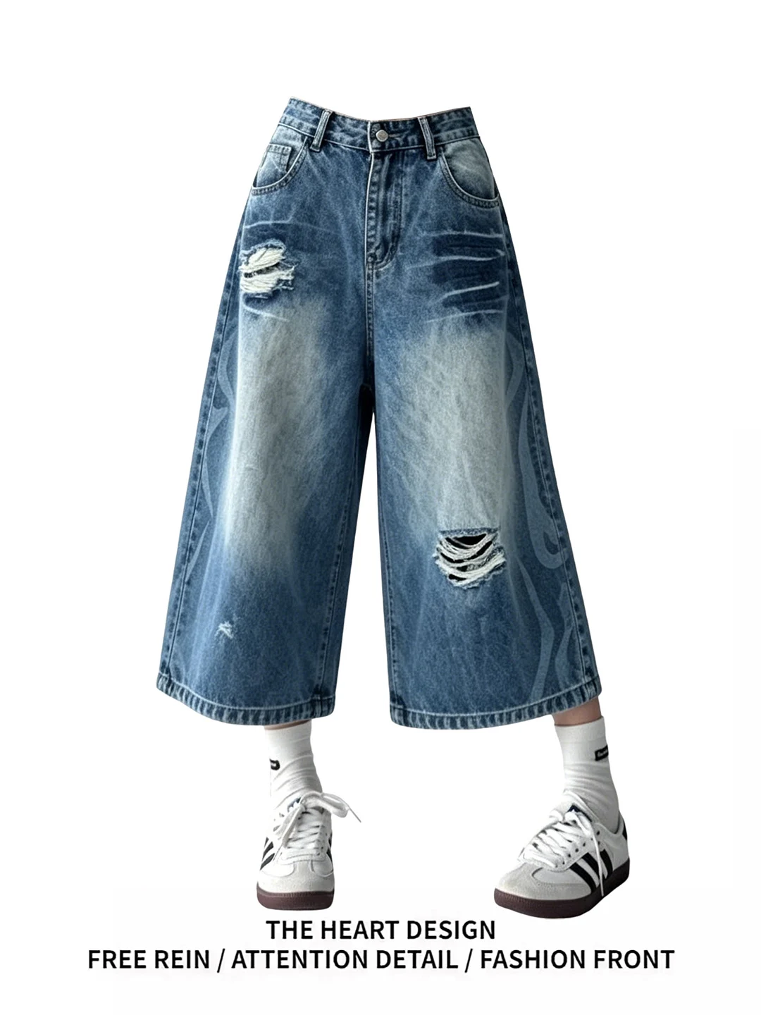 American Style Vintage Ripped Seven-Quarter Length Women's Jeans High Waist Wide Leg Shorts Casual Summer New Arrival
American Style Vintage Ripped Seven-Quarter Length Women's Jeans High Waist Wide Leg Shorts Casual Summer New Arrival