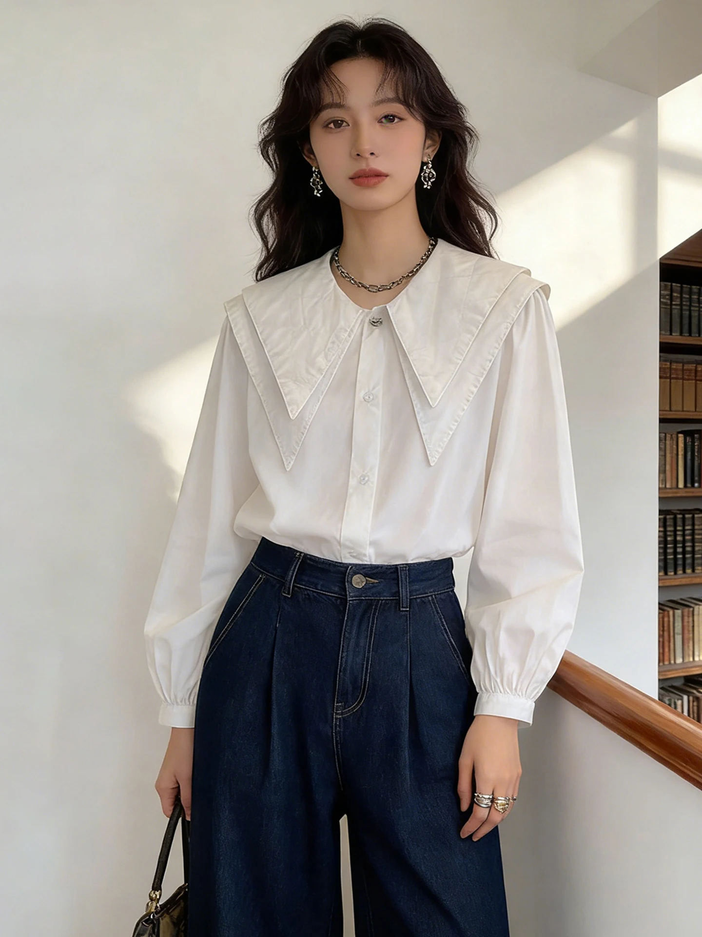 Casual Loose Long Sleeve White Shirt Women's Spring Autumn Fashionable Doll Collar Charming Sharp Collar Top Gentle Style
Casual Loose Long Sleeve White Shirt Women's Spring Autumn Fashionable Doll Collar Charming Sharp Collar Top Gentle Style