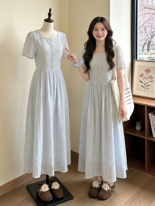 Light Blue Embroidered Lace Dress Women's Summer New plus Size A-Line Skirt High Waist Short Sleeve round Neck Commute Style
Light Blue Embroidered Lace Dress Women's Summer New plus Size A-Line Skirt High Waist Short Sleeve round Neck Commute Style