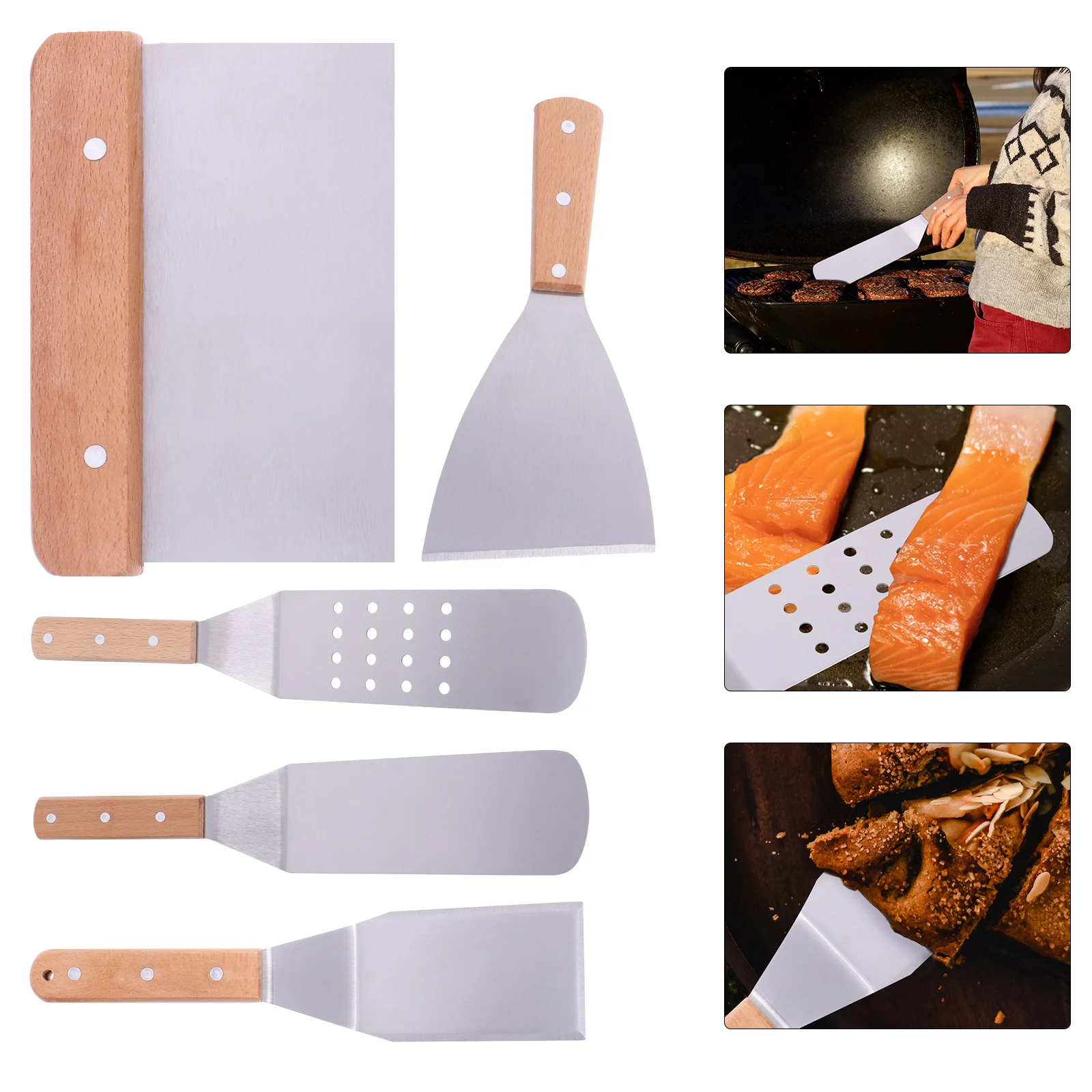 5 pcs Stainless Steel Spatula Set With Wooden Handle For Transfer Heavy Duty Kitchen Accessories Baking Tools
5 pcs Stainless Steel Spatula Set With Wooden Handle For Transfer Heavy Duty Kitchen Accessories Baking Tools