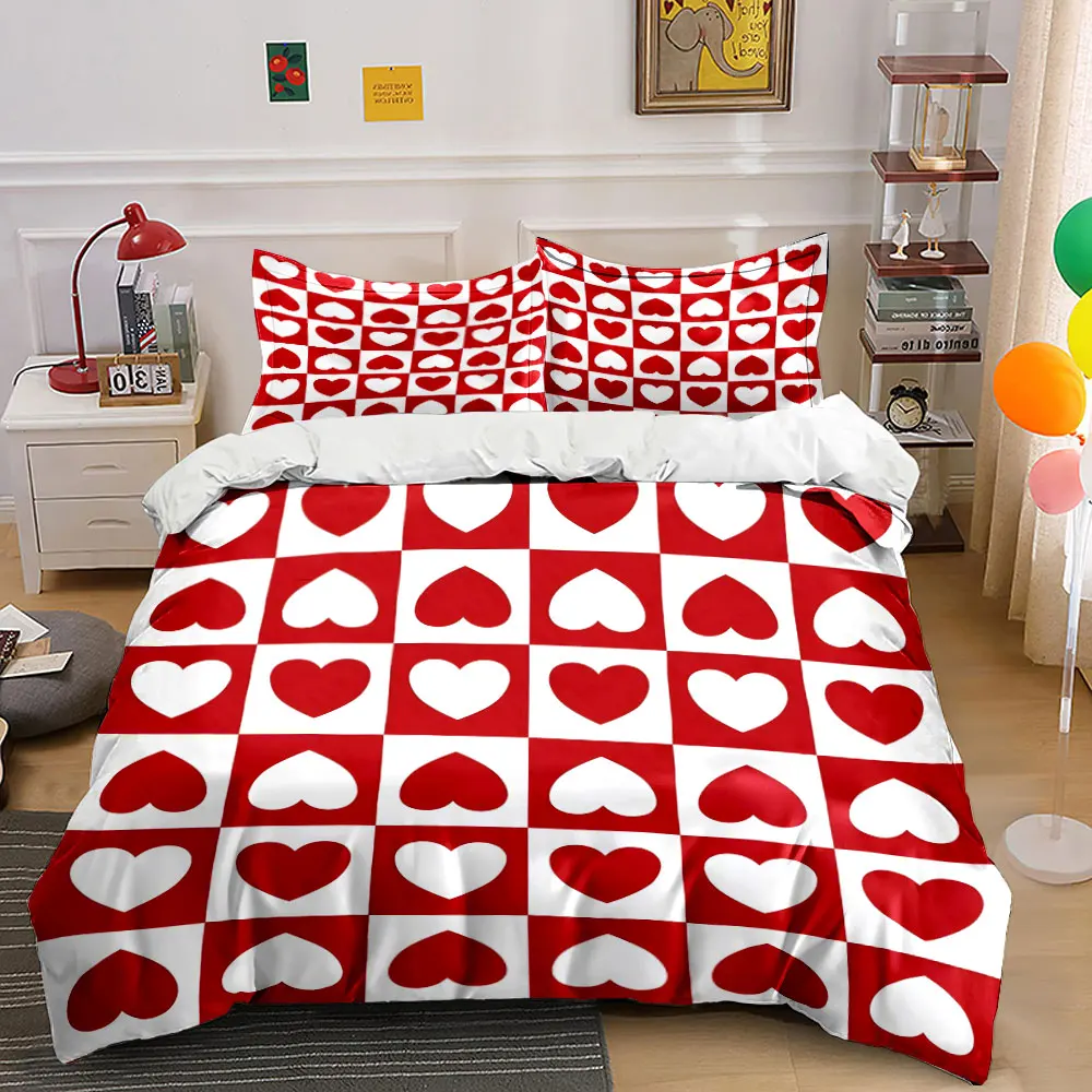 Red and white heart checkerboard pattern Duvet Cover Set with 3D Printing Design Soft Polyester Bedding Set All-Season Comfort
Red and white heart checkerboard pattern Duvet Cover Set with 3D Printing Design Soft Polyester Bedding Set All-Season Comfort
