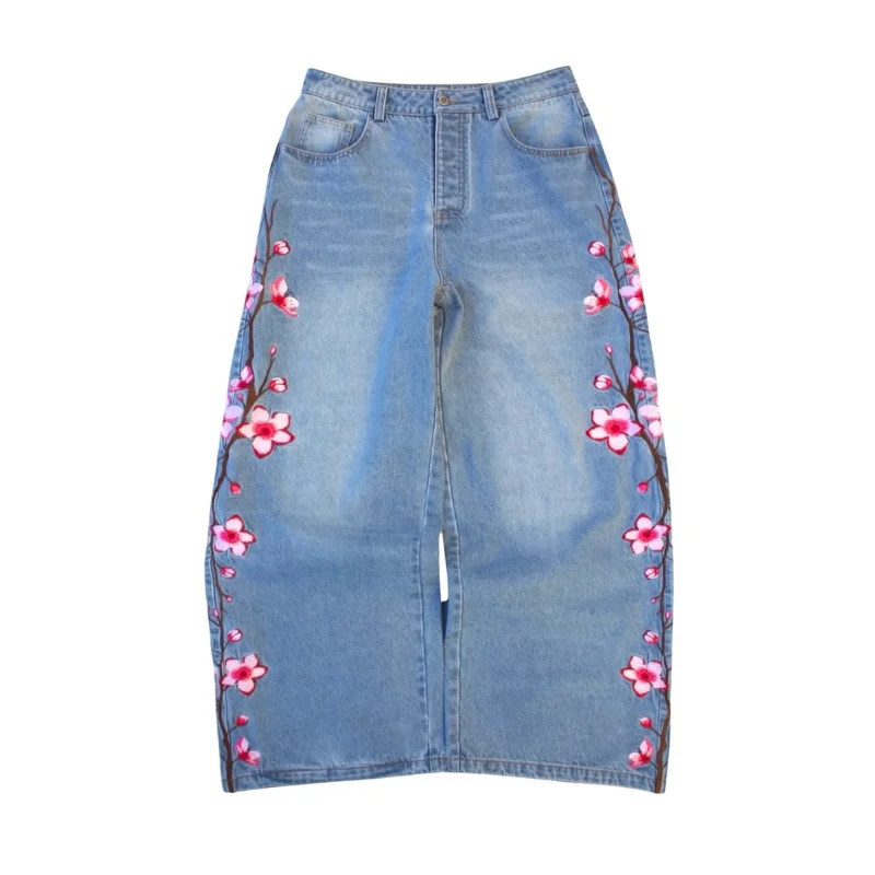 Y2K Baggy Wide Leg Jeans Cherry Blossom Embroidered Floral Side Vintage Washed Denim Pants Streetwear Hip Hop Loose Fit Trousers
Y2K Baggy Wide Leg Jeans Cherry Blossom Embroidered Floral Side Vintage Washed Denim Pants Streetwear Hip Hop Loose Fit Trousers