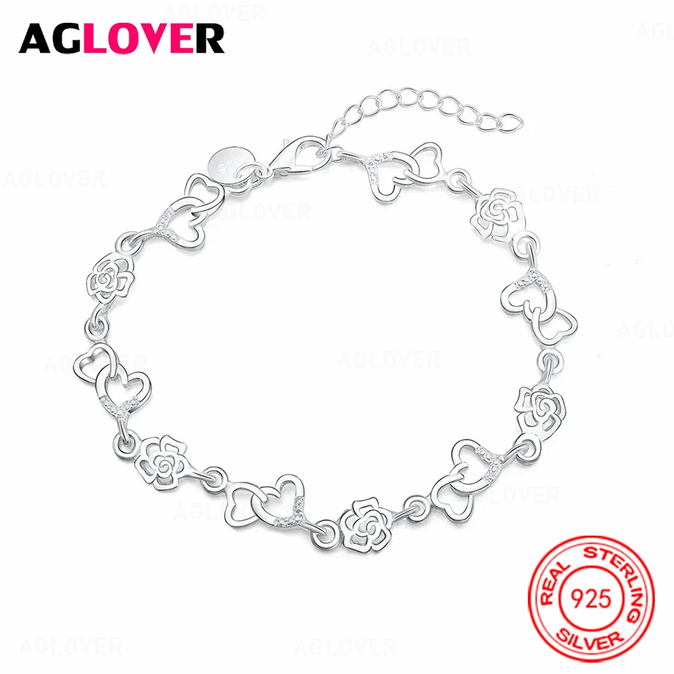 AGLOVER 925 Sterling Silver Rose Heart Bracelet Charm Cute Women Party Jewelry
AGLOVER 925 Sterling Silver Rose Heart Bracelet Charm Cute Women Party Jewelry