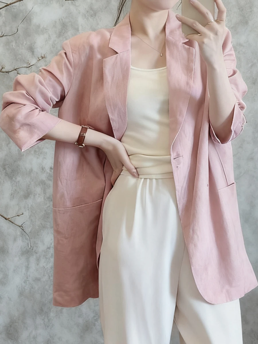 Casual Loose Cotton Linen Suit Jaet Women's Spring Autumn Long Sve Top Age Defng Pink Design Sense Loose Fit Outerwear
Casual Loose Cotton Linen Suit Jaet Women's Spring Autumn Long Sve Top Age Defng Pink Design Sense Loose Fit Outerwear