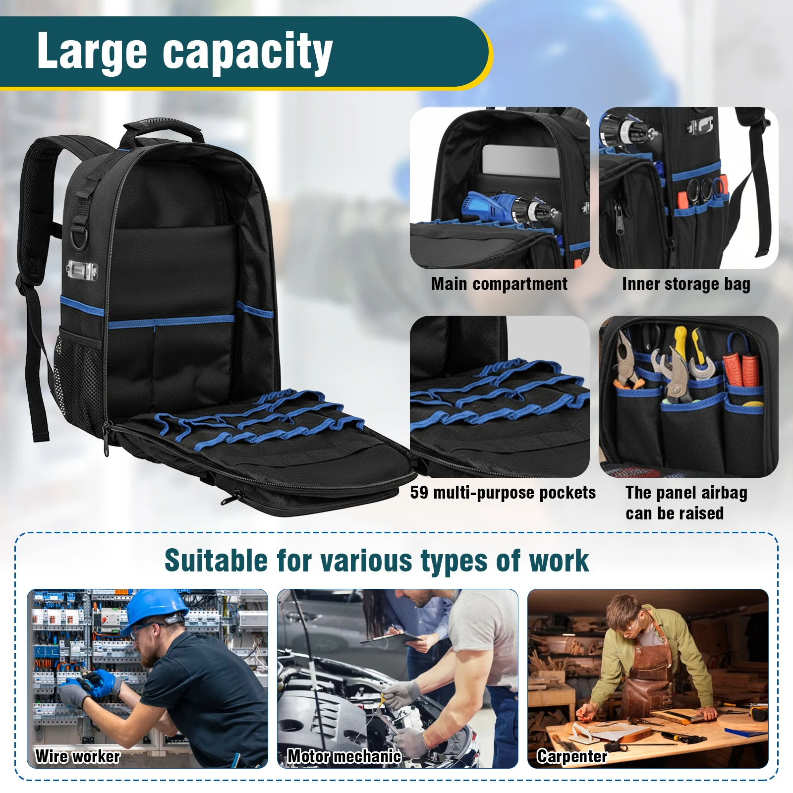 Heavy-Duty Electrician Backpack Multi-Compartment Tool Storage Organizer (Blue)
Heavy-Duty Electrician Backpack Multi-Compartment Tool Storage Organizer (Blue)