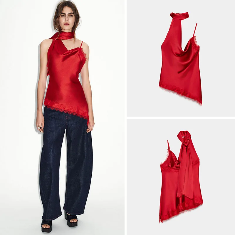 Spring New Arrival Women's Lace Splice Brtte Sle Top Svel Red Floral Print Innerwear Outerwear Versatile Faionable
Spring New Arrival Women's Lace Splice Brtte Sle Top Svel Red Floral Print Innerwear Outerwear Versatile Faionable