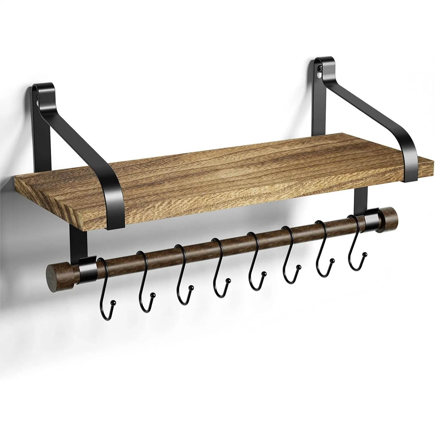 Rustic Floating Shelf With Towel Bar And 8 Hooks For Kitchen Storage Spice Rack Organizer
Rustic Floating Shelf With Towel Bar And 8 Hooks For Kitchen Storage Spice Rack Organizer