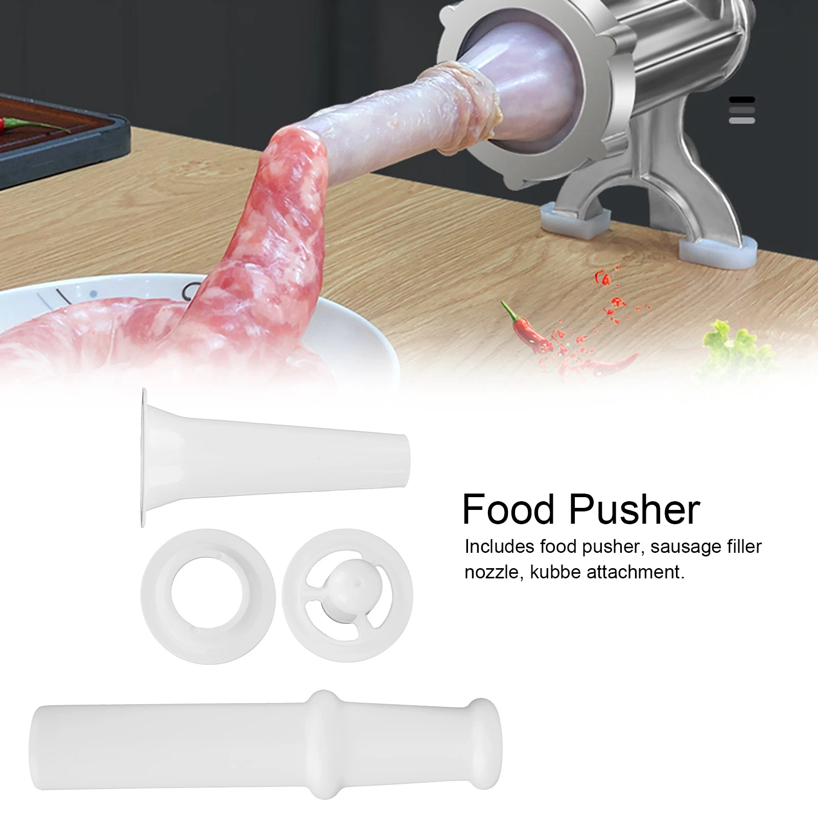 Grinder Food Pusher + Sausage Filling Nozzle + Kubbe for 5# 7# Meat Grinder Universal Household Grinder Accessories
Grinder Food Pusher + Sausage Filling Nozzle + Kubbe for 5# 7# Meat Grinder Universal Household Grinder Accessories