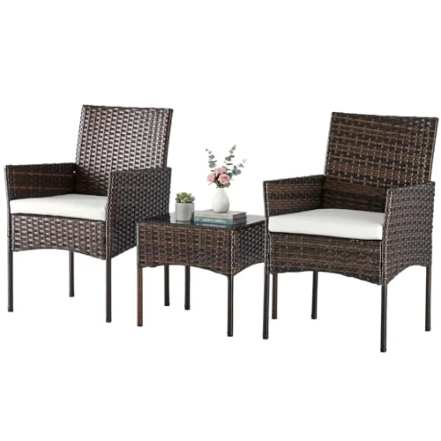 3-Piece Patio Furniture Set for Porch Balcony Apartment: Brown Wicker Rattan Conversation Bistro Set with Removable Cushions Te
3-Piece Patio Furniture Set for Porch Balcony Apartment: Brown Wicker Rattan Conversation Bistro Set with Removable Cushions Te