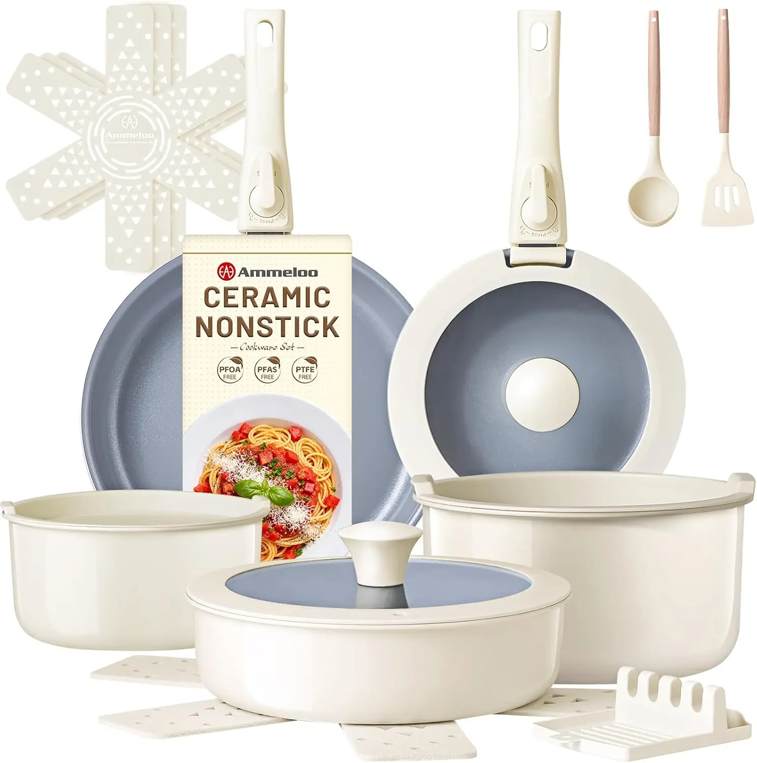 18-Piece Ceramic Pots and Pans Set Non Stick, Non Toxic Cookware with Removable Handles, Induction Ready, Dishwasher & Oven Safe, PFAS PFOA & PTFE Free (Cream White)
18-Piece Ceramic Pots and Pans Set Non Stick, Non Toxic Cookware with Removable Handles, Induction Ready, Dishwasher & Oven Safe, PFAS PFOA & PTFE Free (Cream White)