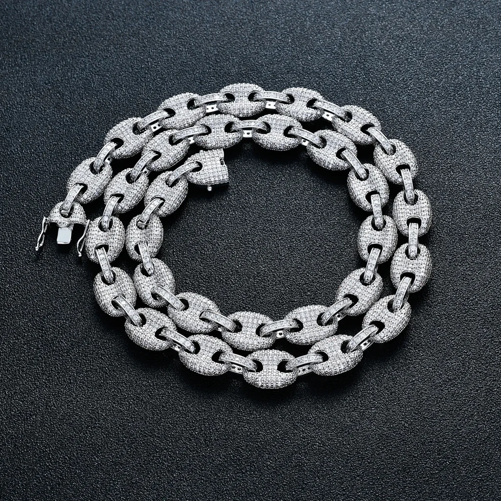 12mm Iced Out Bling Real Moissanite Stones Pig Nose Bead 925 Sterling Silver Coffee Bean Chain
12mm Iced Out Bling Real Moissanite Stones Pig Nose Bead 925 Sterling Silver Coffee Bean Chain