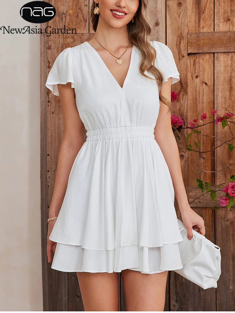 NewAsia Women's Short Sleeve V Neck Mini Dress A-Line Ruffle Swing Fashion Holiday Casual Short Dresses White
NewAsia Women's Short Sleeve V Neck Mini Dress A-Line Ruffle Swing Fashion Holiday Casual Short Dresses White