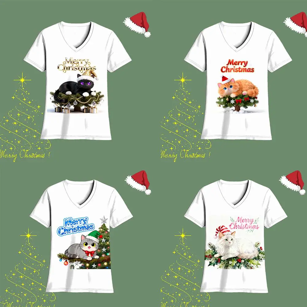 Women's V-neck Christmas Cute Cat Print T-shirt Street Style Casual Slim Fit Top Y2K Holiday Party Must-Have Item For Cat Lovers
Women's V-neck Christmas Cute Cat Print T-shirt Street Style Casual Slim Fit Top Y2K Holiday Party Must-Have Item For Cat Lovers