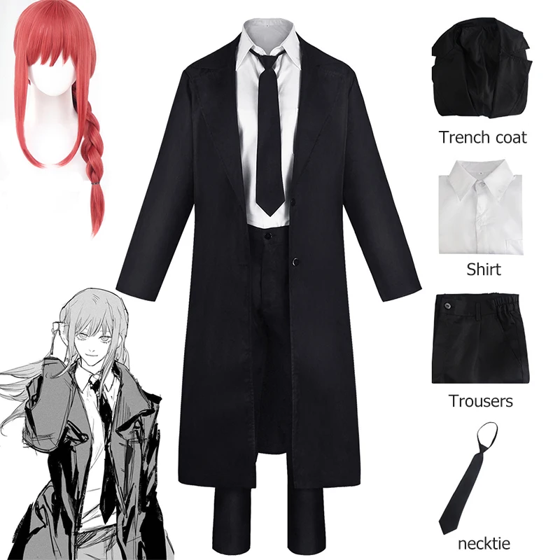 Anime Chainsaw Man Makima Cosplay Costume Black Trench Shirt Tie Pants Makima Wig Long Light Red Braid Men Women Suit Uniforms
Anime Chainsaw Man Makima Cosplay Costume Black Trench Shirt Tie Pants Makima Wig Long Light Red Braid Men Women Suit Uniforms