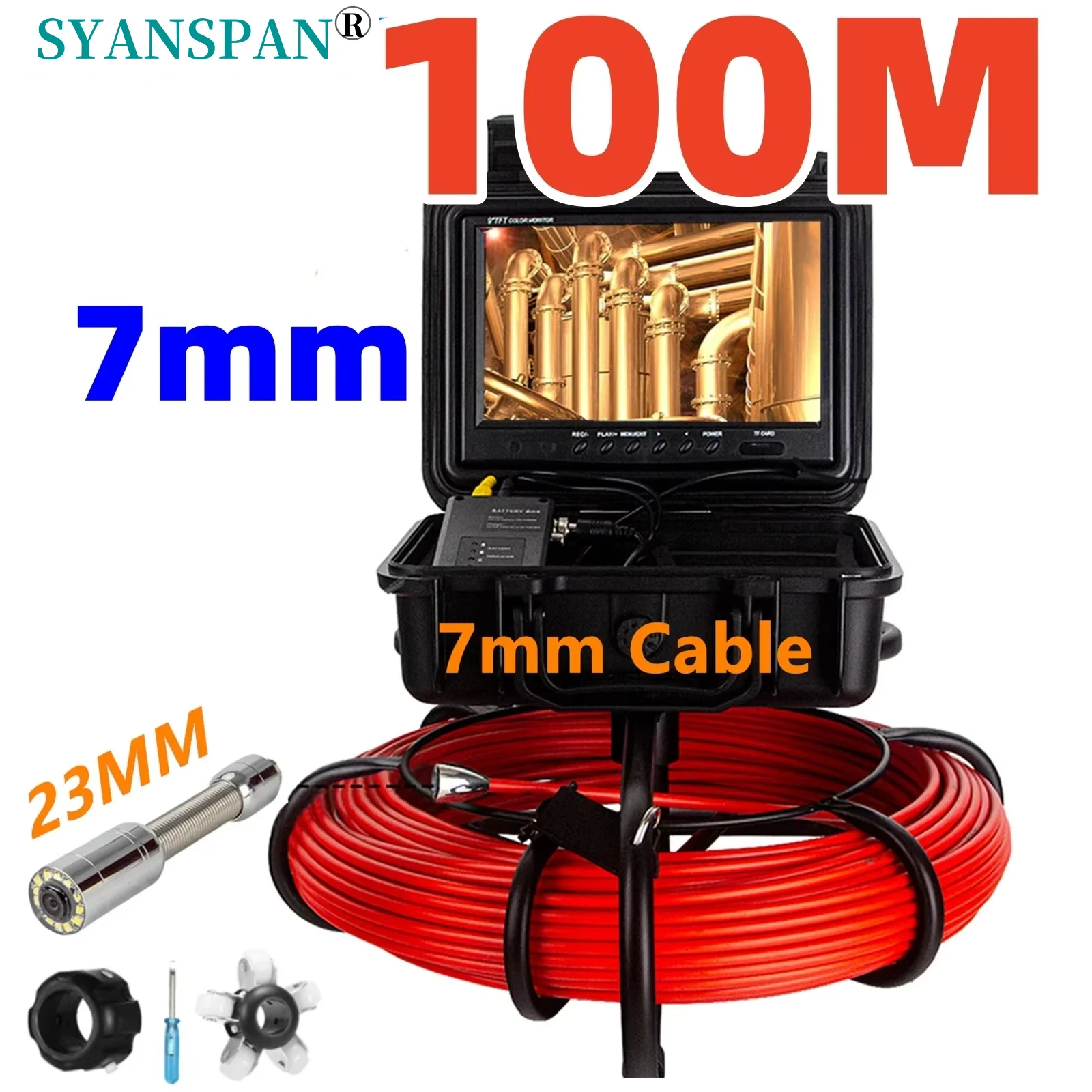 7mm Cable 100M Pipe Inspection Video Camera 9 Inch with DVR 8GB TF Card , SYANSPAN Waterpoof 23MM Drain Sewer Pipeline Endoscope
7mm Cable 100M Pipe Inspection Video Camera 9 Inch with DVR 8GB TF Card , SYANSPAN Waterpoof 23MM Drain Sewer Pipeline Endoscope