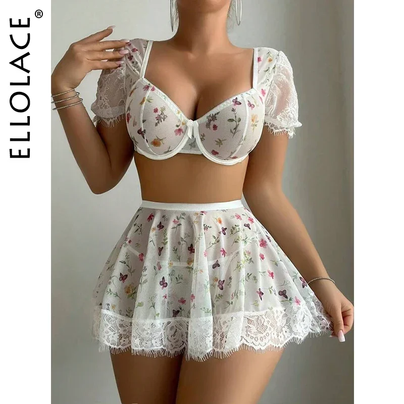 Ellolace Floral Lace Lingerie Puff Sleeve Crop Top Skirt 3-Piece Bra Kit Push Up Matching Sexy Outfits For Woman Fairy Hot Girl
Ellolace Floral Lace Lingerie Puff Sleeve Crop Top Skirt 3-Piece Bra Kit Push Up Matching Sexy Outfits For Woman Fairy Hot Girl