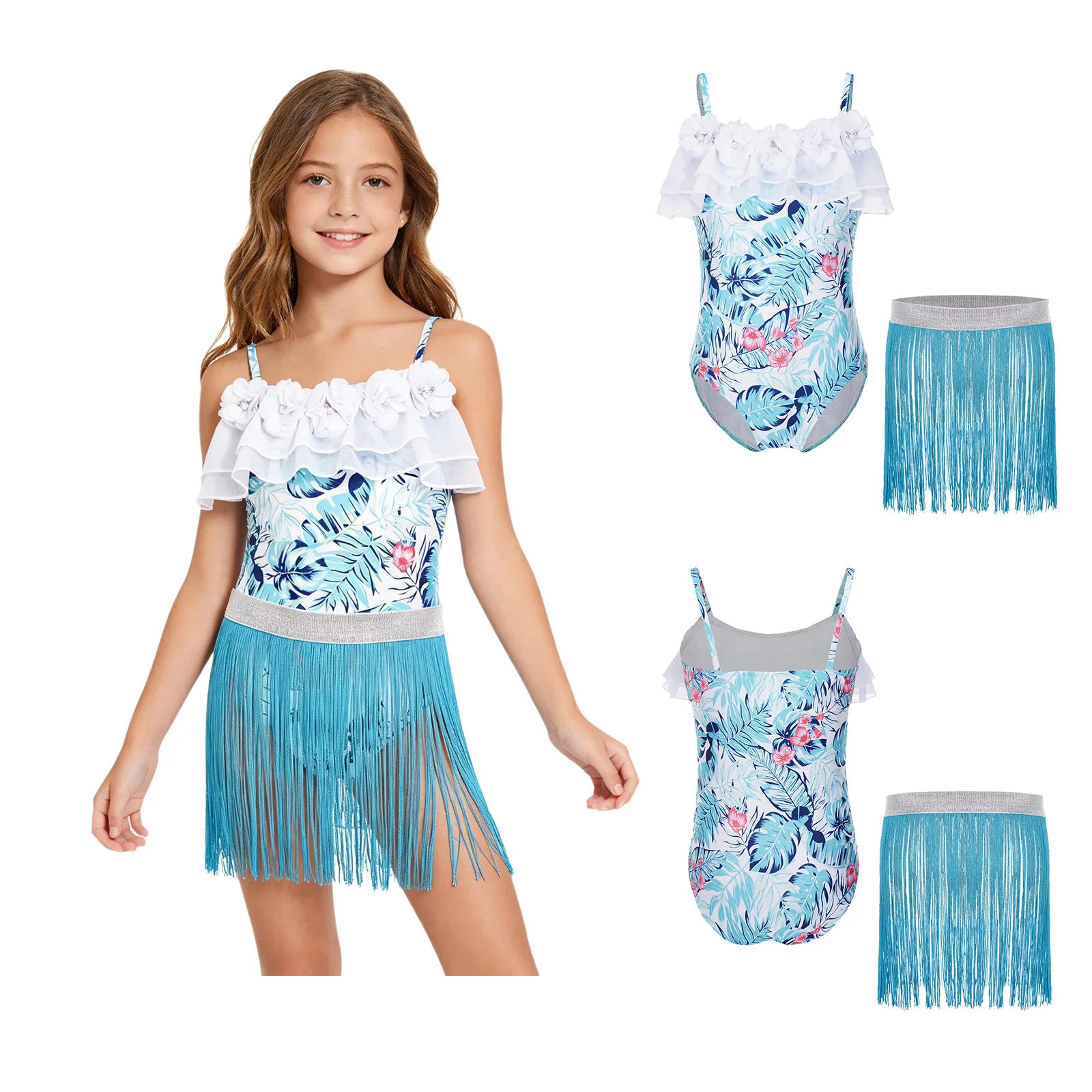 Kids Girls 2PCS Swimsuit Spaghetti Strap Bathing Suit with Tassel Skirt Cover Ups Swimwear for Summer Ocean Swimming Snorkeling
Kids Girls 2PCS Swimsuit Spaghetti Strap Bathing Suit with Tassel Skirt Cover Ups Swimwear for Summer Ocean Swimming Snorkeling