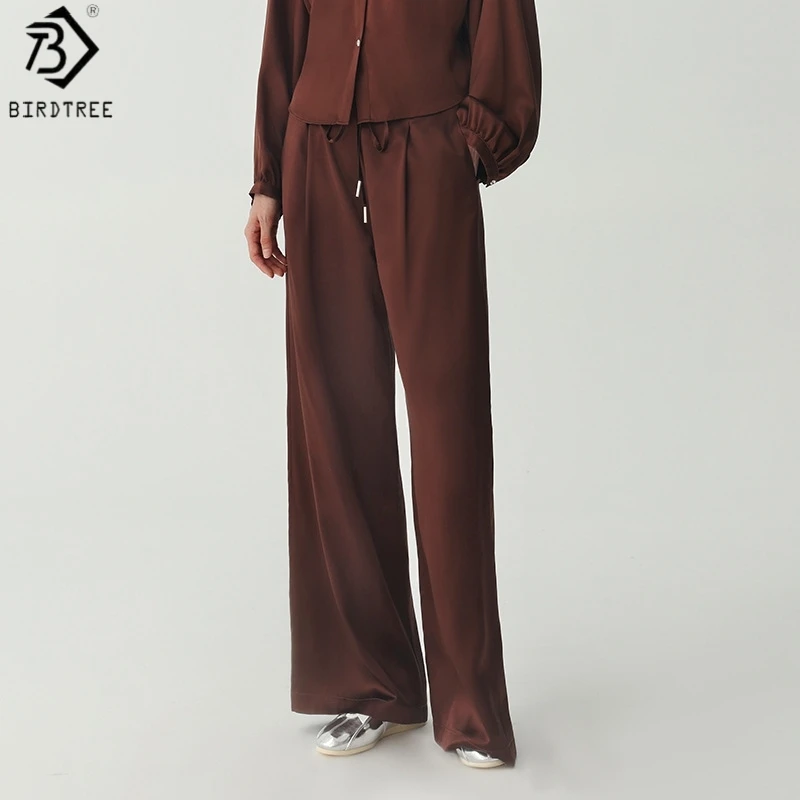 Birdtree, 22MM 90% Silk Straight Pants, Women Elastic Satin Loose Drawstring Trousers, Elastic Waist, 2026 Summer New P65813JF
Birdtree, 22MM 90% Silk Straight Pants, Women Elastic Satin Loose Drawstring Trousers, Elastic Waist, 2026 Summer New P65813JF