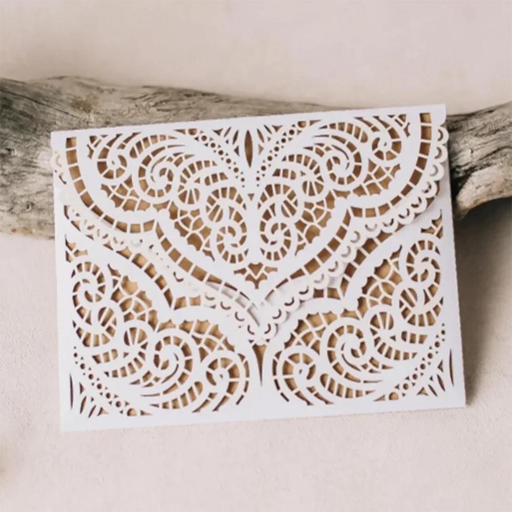 Lace Rustic Invitation Pocket Envelop, White Laser Cut Invitation, Customized Design, Holiday Cards, 50 Sets
Lace Rustic Invitation Pocket Envelop, White Laser Cut Invitation, Customized Design, Holiday Cards, 50 Sets