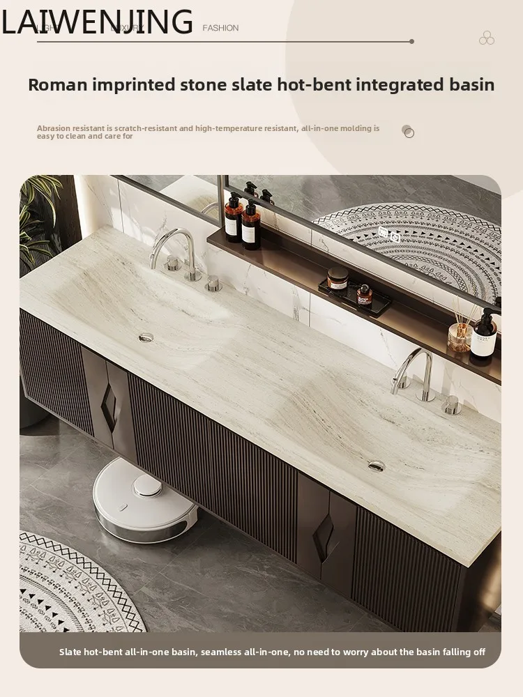 HLZ bathroom cabinet travertine rock slab hot bending integrated basin combination modern light luxury washstand
HLZ bathroom cabinet travertine rock slab hot bending integrated basin combination modern light luxury washstand