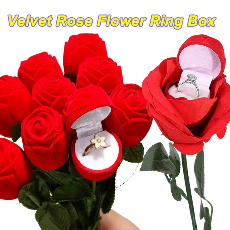 Creative Rose Flower Ring Boxes Red Velvet Rose Earring Display Holder Gift Box Bridal Wedding Engagement Jewelry Storage Case
Creative Rose Flower Ring Boxes Red Velvet Rose Earring Display Holder Gift Box Bridal Wedding Engagement Jewelry Storage Case