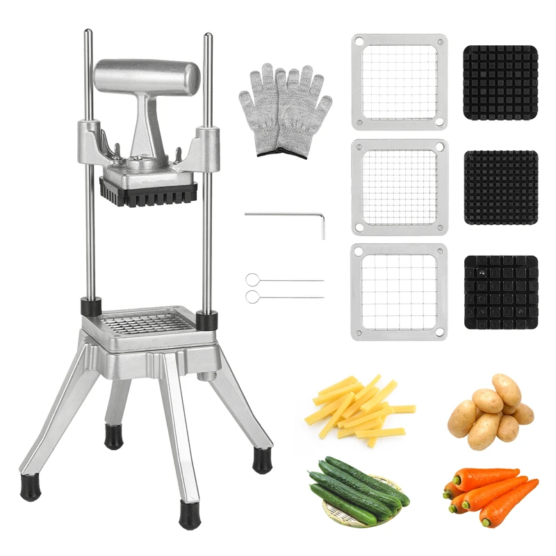 Manual Fries Machine Commercial Vegetable Fruit Chopper Dicer with 3/8,1/4,1/2 Inch Blades Stainless Steel French Fry Cutter
Manual Fries Machine Commercial Vegetable Fruit Chopper Dicer with 3/8,1/4,1/2 Inch Blades Stainless Steel French Fry Cutter