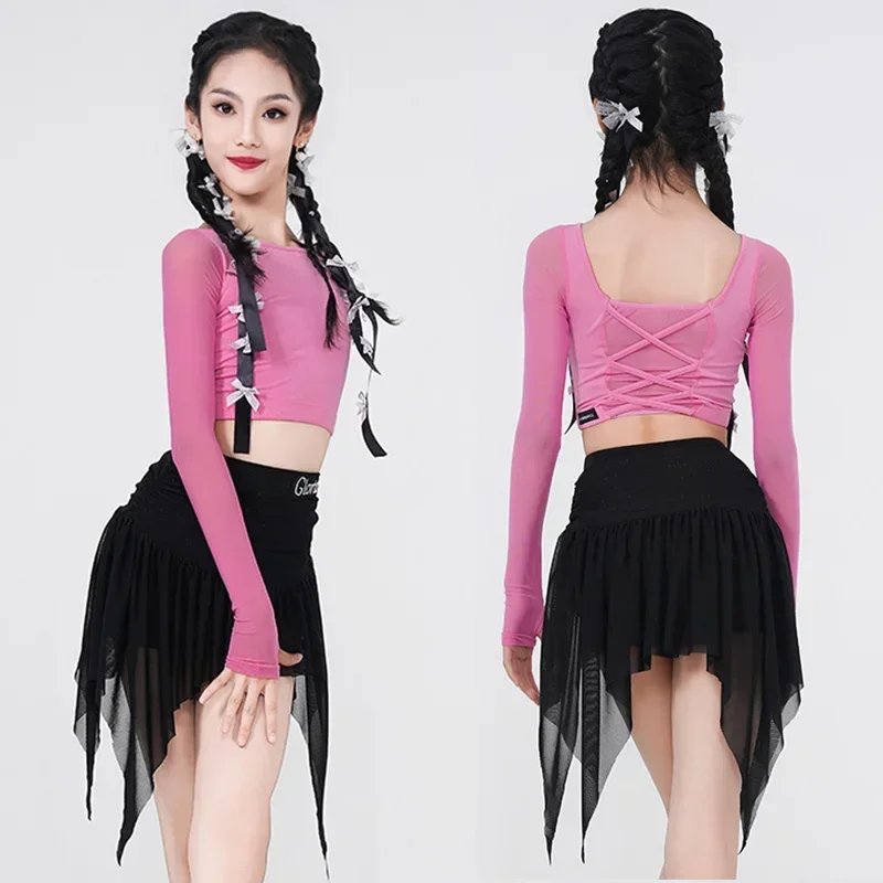 Fashion Girls Latin Dance Dress Pink Tops Black Gauze Skirt Chacha Waltz Dance Dresses Kids Stage Performance Suits XH1130
Fashion Girls Latin Dance Dress Pink Tops Black Gauze Skirt Chacha Waltz Dance Dresses Kids Stage Performance Suits XH1130