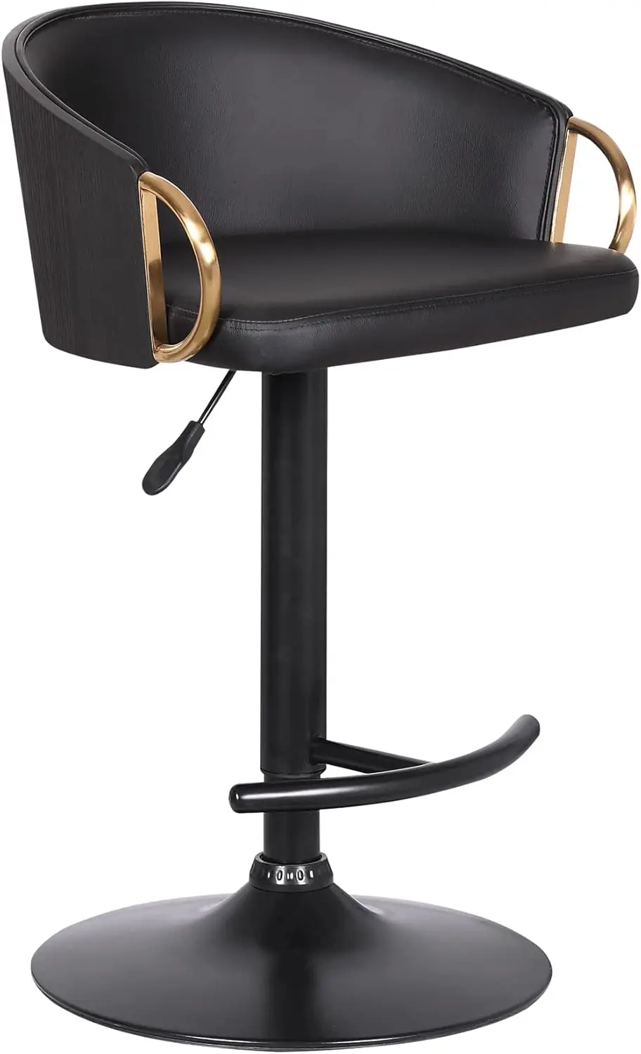 Solstice Adjustable Bla Faux Leather Swivel Barstool With Bla Powder Coated Finish And Gold Accents
Solstice Adjustable Bla Faux Leather Swivel Barstool With Bla Powder Coated Finish And Gold Accents
